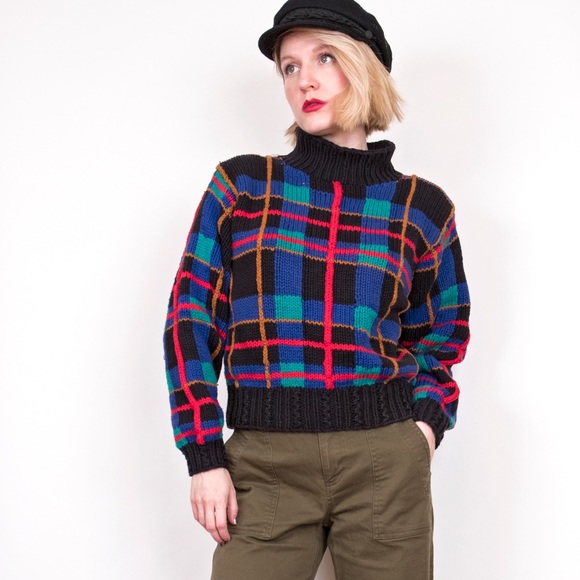 Vintage 8s Checkered Plaid Turtleneck 
